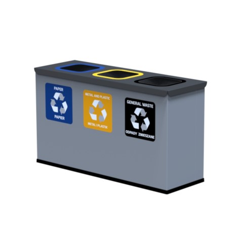 Waste segregation bin - 4x12 litres, for paper, plastic and mixed wastes
