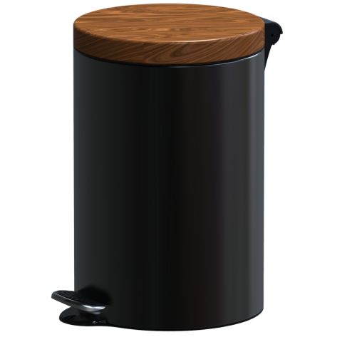 Kosz na śmieci pedałowy - 12 litrów - drewniana pokrywa czarny