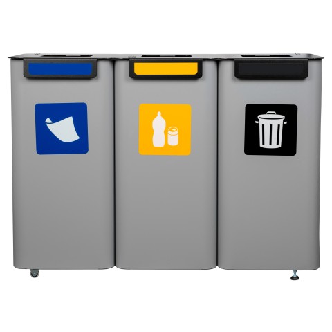 Kosze na śmieci do segregacji na metal, plastik, papier i odpady zmieszane - 3x70 litrów