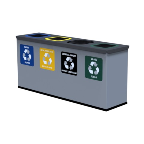 Waste segregation bin - 4x12 litres, for paper, plastic, glass and mixed wastes