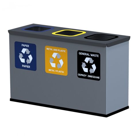 Kosz na śmieci do segregacji na papier, metal i plastik oraz odpady zmieszane - 3x12 litrów 