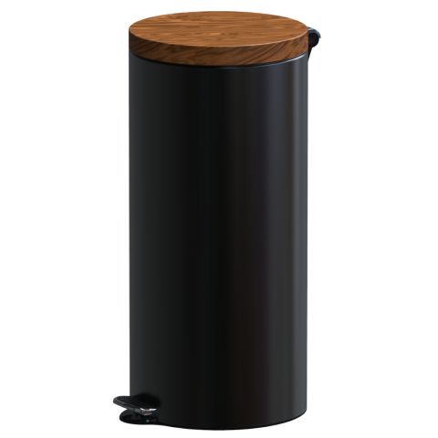 Kosz na śmieci pedałowy - 30 litrów - drewniana pokrywa czarny