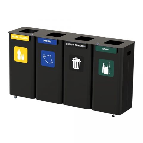 Kosz na plastik, papier, odpady zmieszane, szkło do segregacji z powłoką antybakteryjną - 4x70 litrów