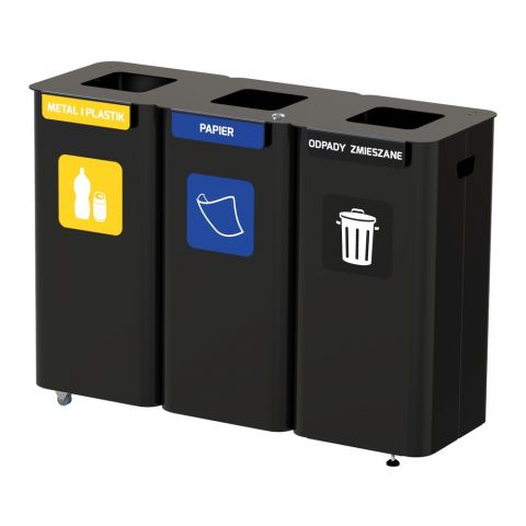 Kosz na plastik, papier, odpady zmieszane do segregacji z powłoką antybakteryjną - 3x70 litrów