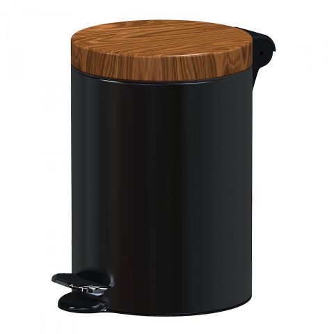 Kosz na śmieci pedałowy - 5 litrów - drewniana pokrywa czarny
