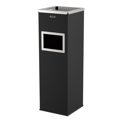 Outdoor bin with ashtray - 22 litres - stainless steel - black
