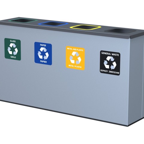 Waste segregation bin - 4x60 litres, for paper, plastic, glass and mixed wastes